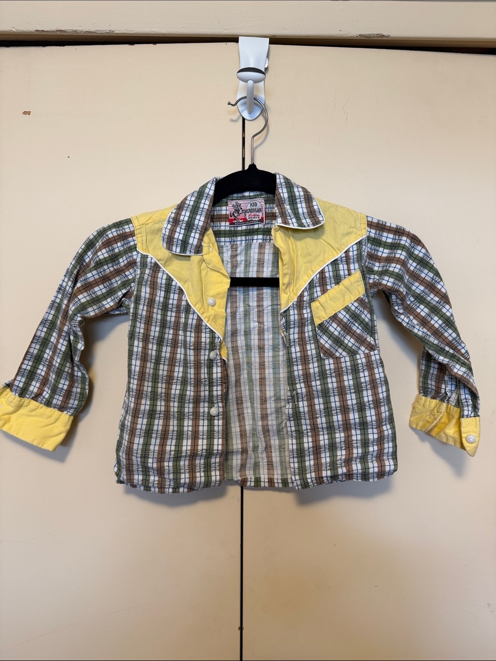 Childs Vintage Plaid Button-Up Shirt with Yellow Yoke